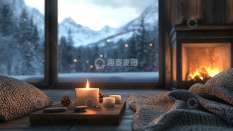 高清大图下载【趣麦麦图】温暖壁炉冬日小屋