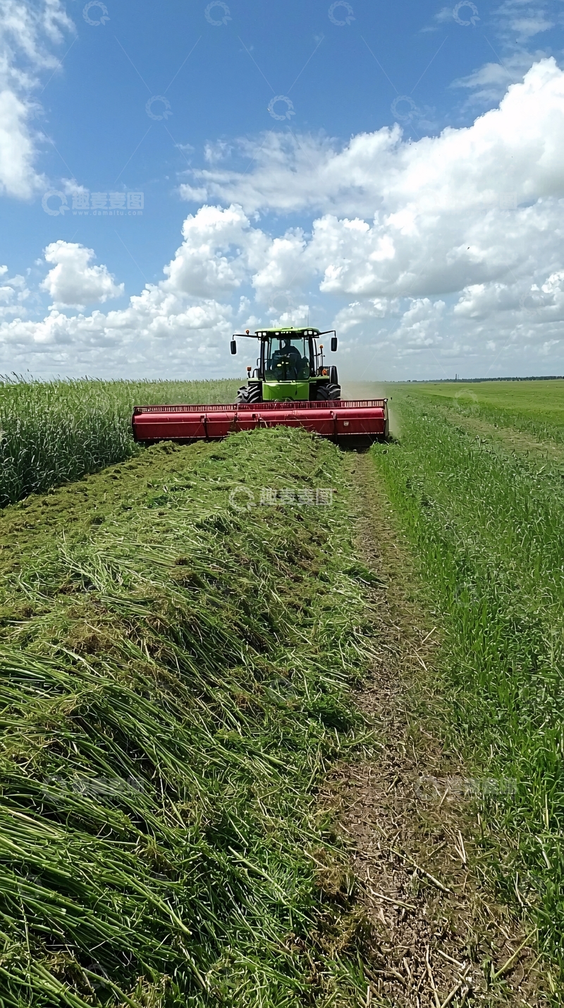 高清大图下载【趣麦麦图】拖拉机收割机田野作业