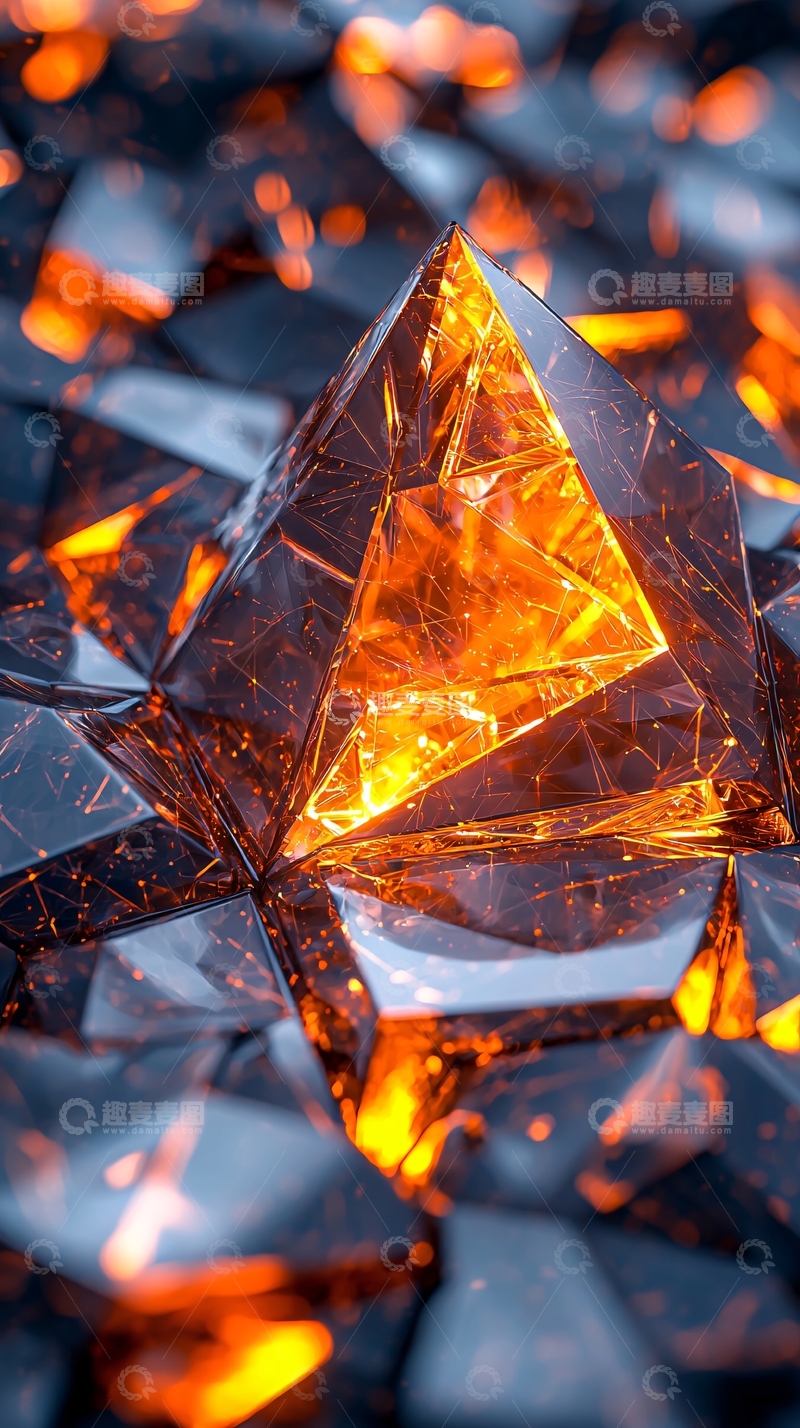 高清大图下载【趣麦麦图】三角形晶体闪耀橙色光芒