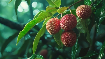 树枝上新鲜的荔枝