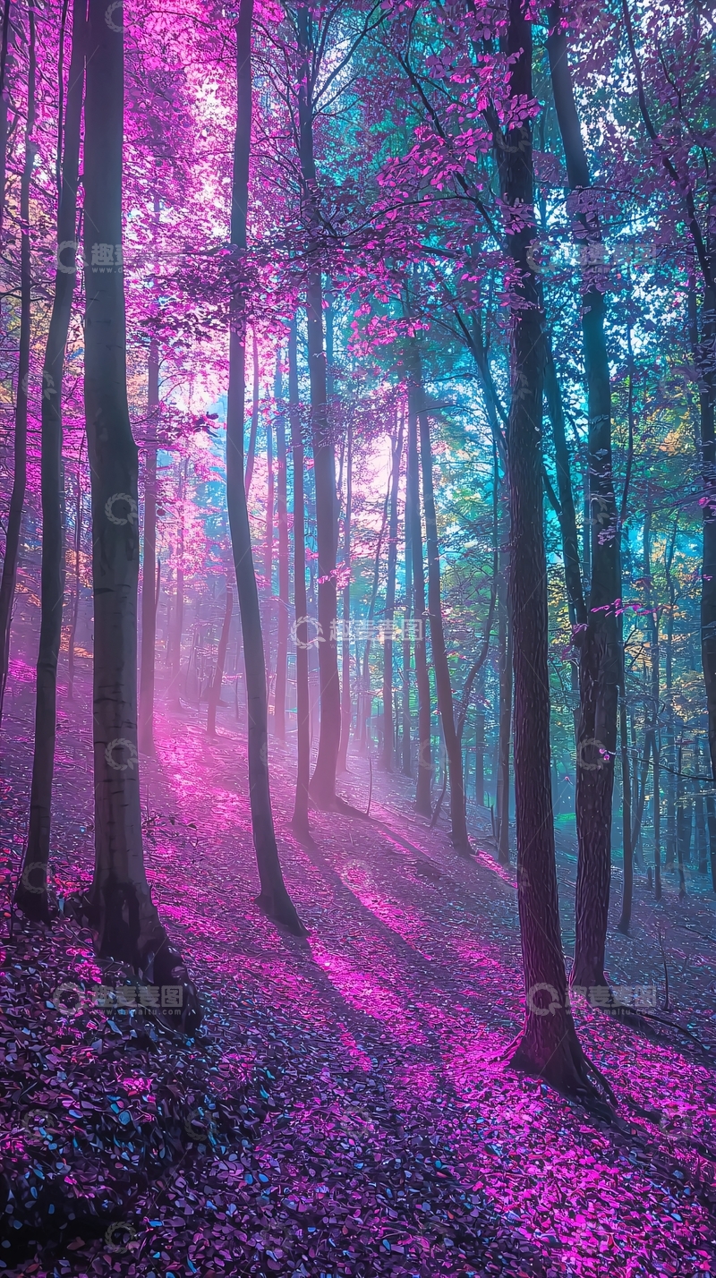 高清大图下载【趣麦麦图】梦幻紫粉色森林