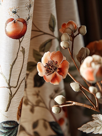 橘色花朵窗帘布艺