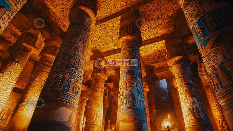 高清大图下载【趣麦麦图】古埃及神庙内部宏伟柱廊