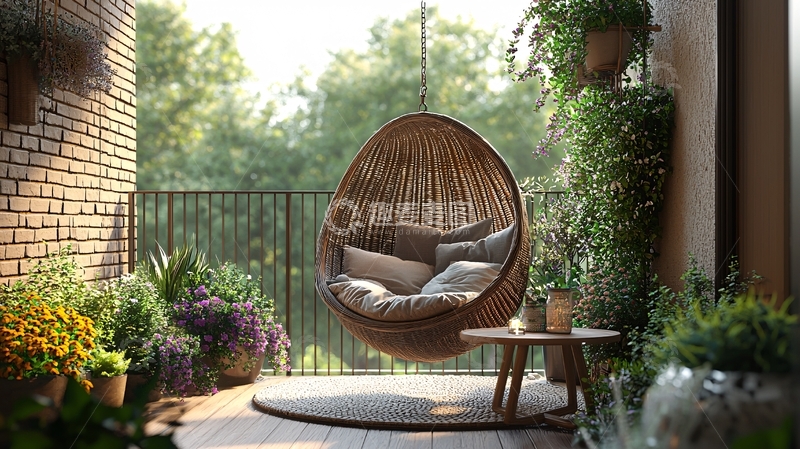高清大图下载【趣麦麦图】舒适的阳台吊椅角落