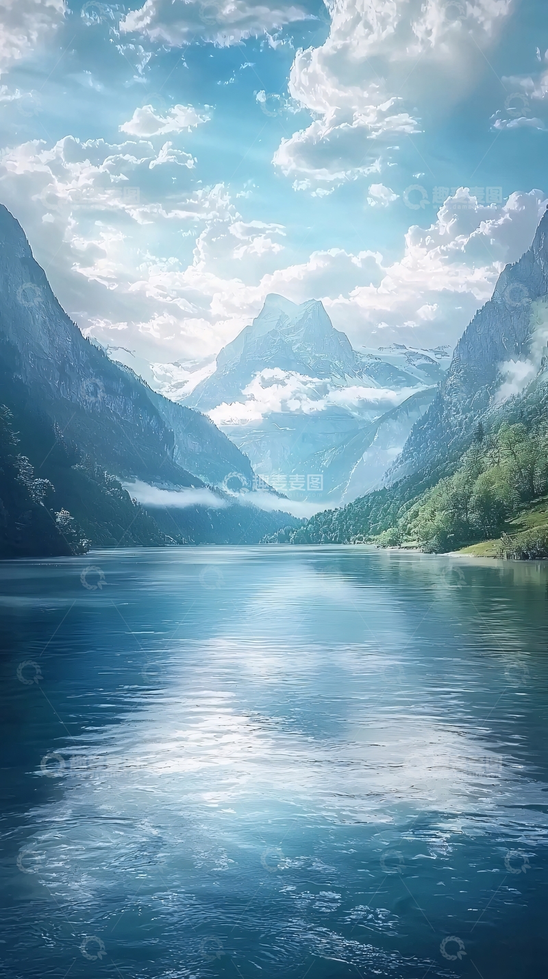 高清大图下载【趣麦麦图】山峦环绕的宁静湖泊