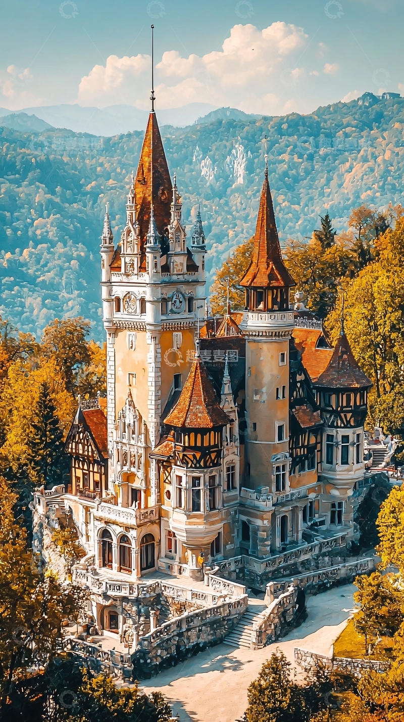 高清大图下载【趣麦麦图】山顶壮丽城堡全景图