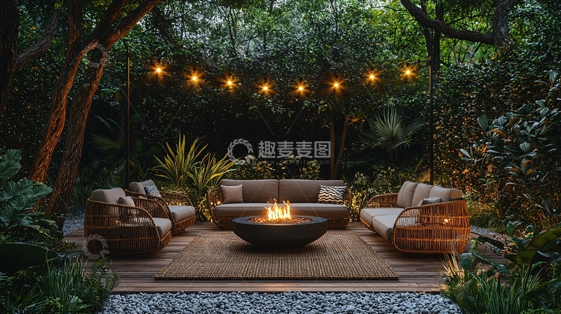 高清大图下载【趣麦麦图】夜晚庭院篝火派对