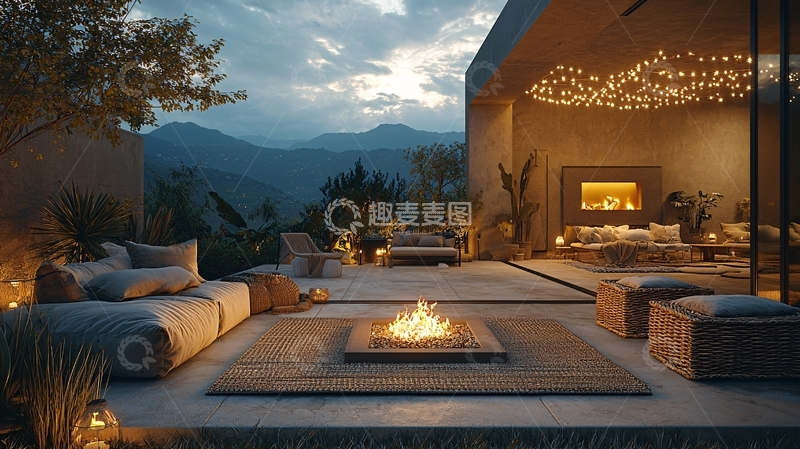 高清大图下载【趣麦麦图】舒适户外客厅夜晚