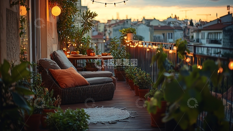 高清大图下载【趣麦麦图】-浪漫阳台夜景