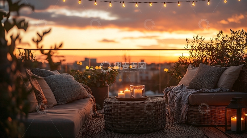 高清大图下载【趣麦麦图】浪漫的屋顶花园日落