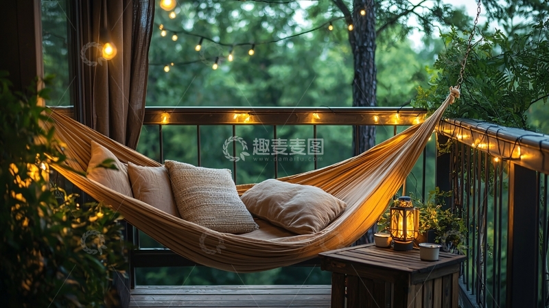 高清大图下载【趣麦麦图】阳台上的吊床