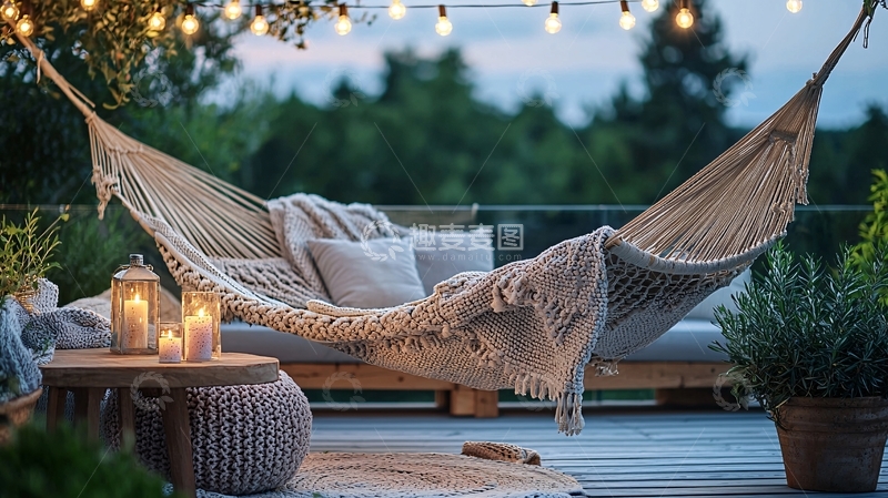 高清大图下载【趣麦麦图】温馨舒适的户外吊床场景