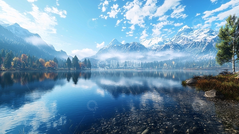 高清大图下载【趣麦麦图】山峰湖泊倒影秋色