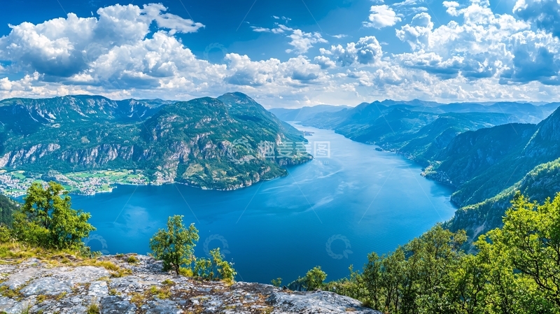 高清大图下载【趣麦麦图】高山峡湾碧水蓝天