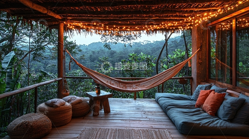 高清大图下载【趣麦麦图】山林小屋阳台景色