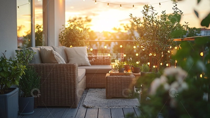 高清大图下载【趣麦麦图】阳光照耀下的阳台一角