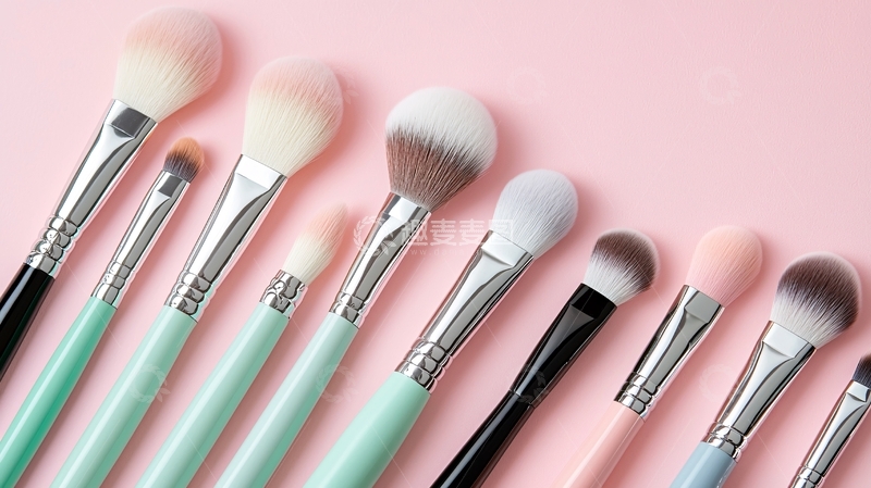 高清大图下载【趣麦麦图】粉色背景上的一套化妆刷