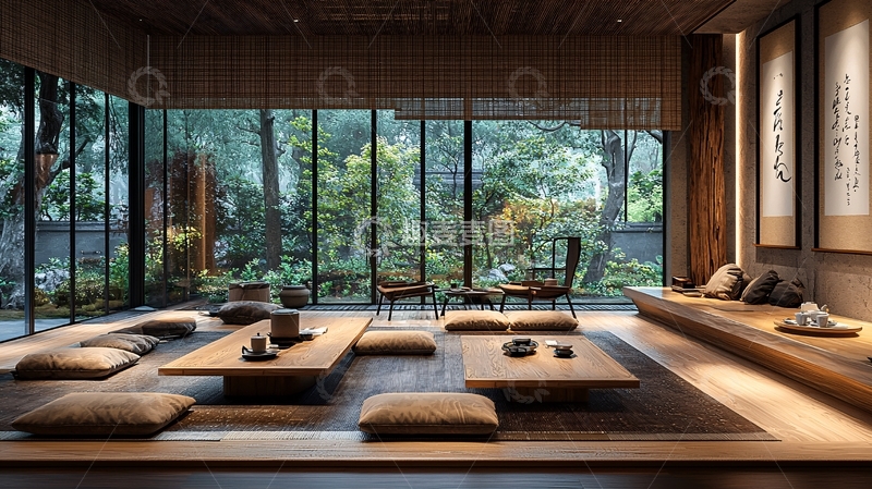 高清大图下载【趣麦麦图】日式禅意庭院客厅