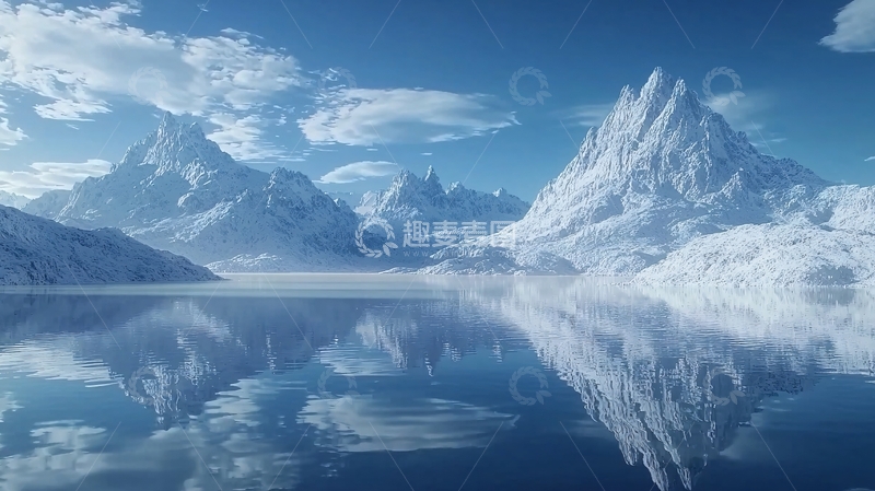 高清大图下载【趣麦麦图】冰雪覆盖的山脉与平静湖面