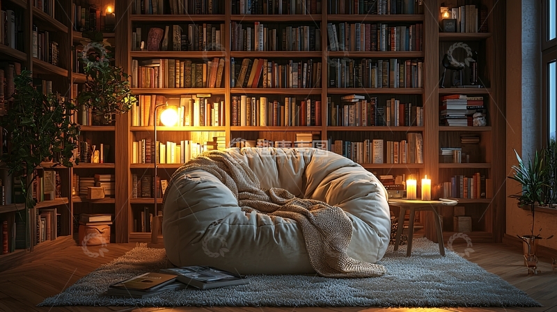 高清大图下载【趣麦麦图】温暖舒适的书房角落