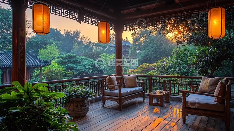 高清大图下载【趣麦麦图】中式庭院露台景观