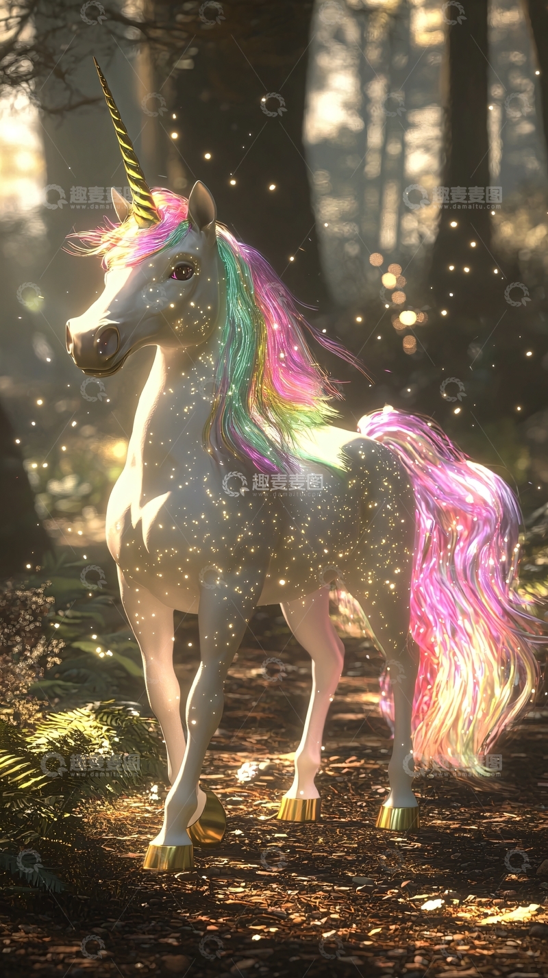 高清大图下载【趣麦麦图】彩虹独角兽森林仙境