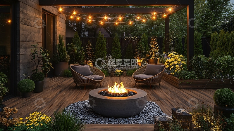 高清大图下载【趣麦麦图】温馨花园夜晚壁炉聚会
