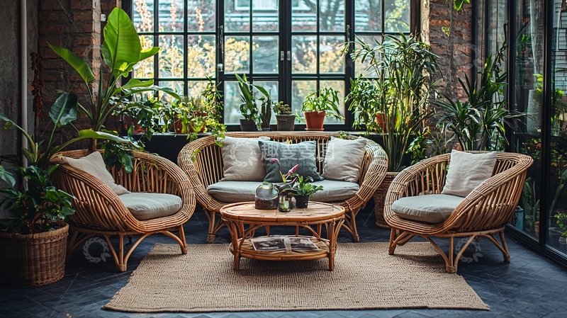 高清大图下载【趣麦麦图】室内藤编家具绿植环绕
