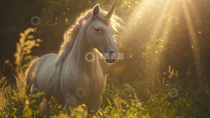 高清大图下载【趣麦麦图】森林中闪耀的独角兽
