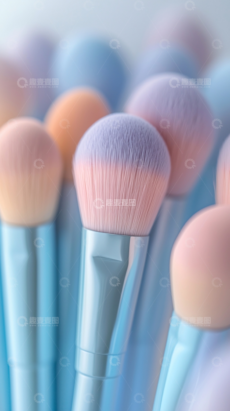 高清大图下载【趣麦麦图】梦幻蓝色化妆刷套装
