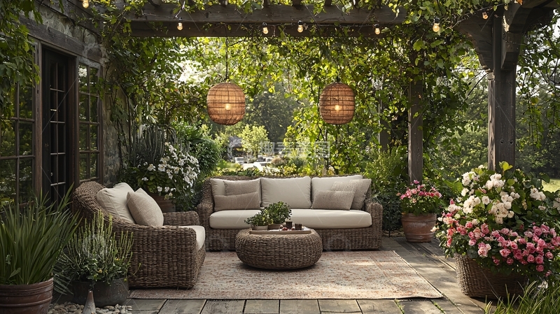 高清大图下载【趣麦麦图】绿意盎然的户外休息区