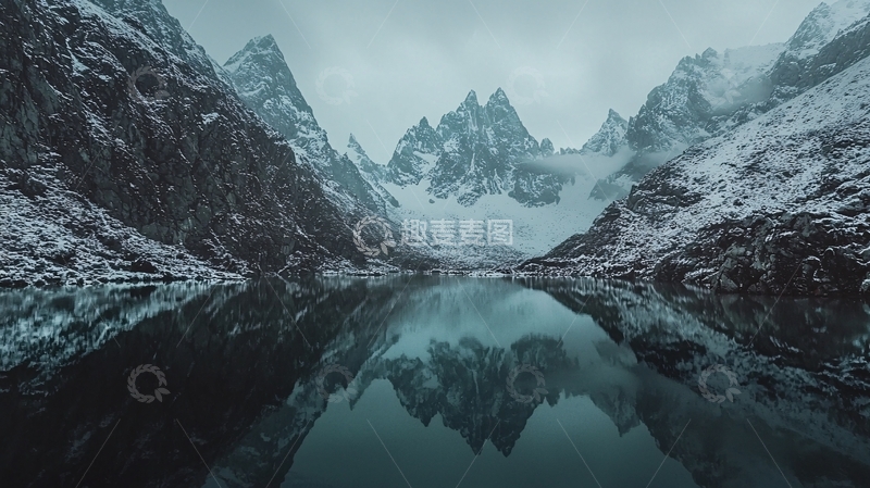 高清大图下载【趣麦麦图】雪山湖泊倒影