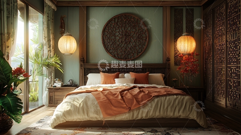 高清大图下载【趣麦麦图】东南亚风格卧室