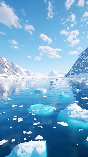 极地冰川水面风景