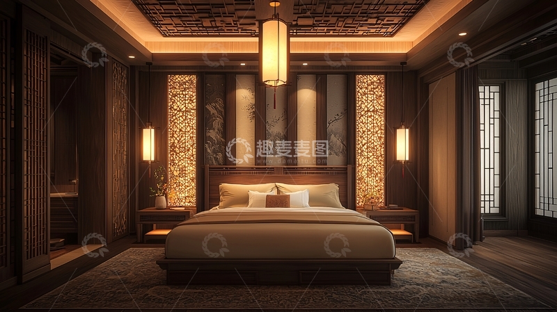 高清大图下载【趣麦麦图】豪华中式卧室设计