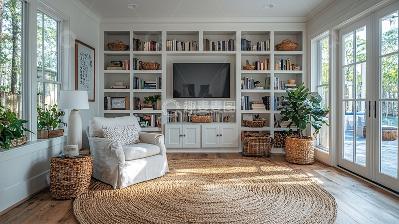 高清大图下载【趣麦麦图】明亮的书房电视墙