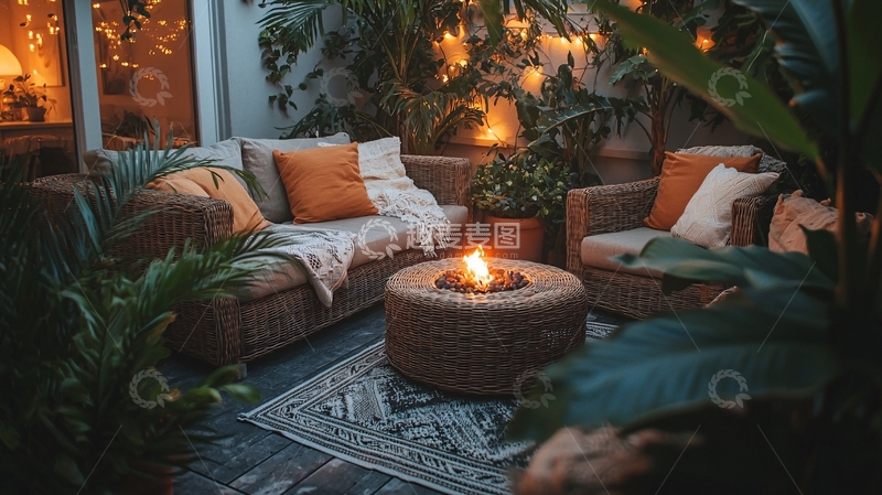 高清大图下载【趣麦麦图】庭院夜晚沙发篝火