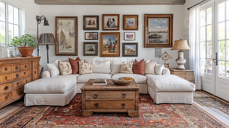 高清大图下载【趣麦麦图】米色系客厅复古装饰画