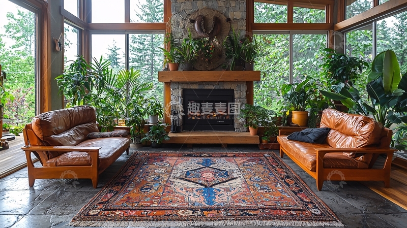 高清大图下载【趣麦麦图】温暖舒适的客厅壁炉景观