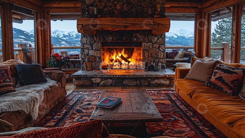 高清大图下载【趣麦麦图】温暖舒适的壁炉客厅