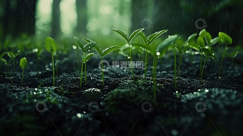 高清大图下载【趣麦麦图】雨后森林幼苗
