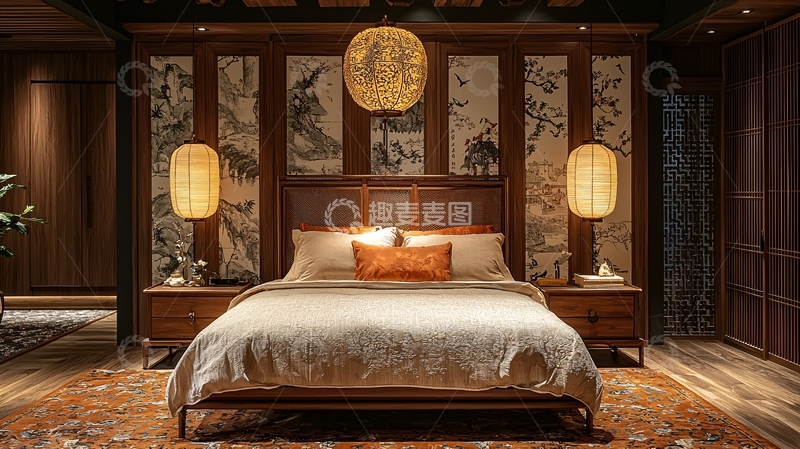 高清大图下载【趣麦麦图】温馨中式风格卧室