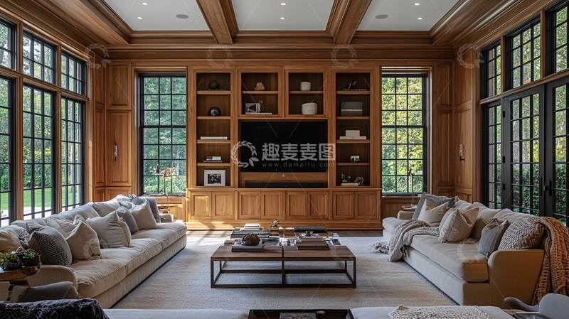 高清大图下载【趣麦麦图】豪华木质镶板客厅