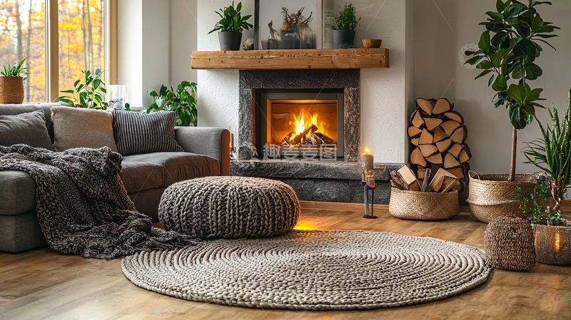 高清大图下载【趣麦麦图】舒适壁炉客厅