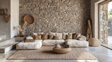 米色沙发石墙的室内设计