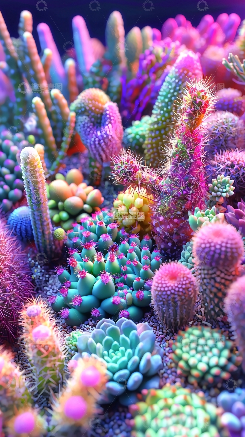 高清大图下载【趣麦麦图】梦幻多彩仙人掌多肉植物