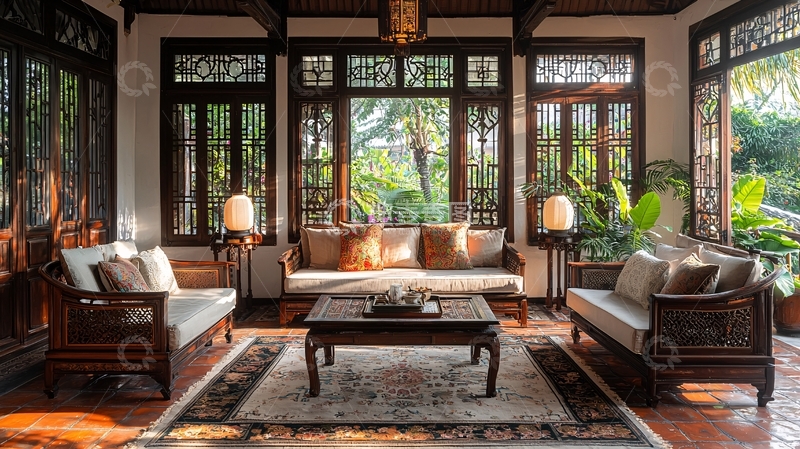 高清大图下载【趣麦麦图】中式风格明亮客厅