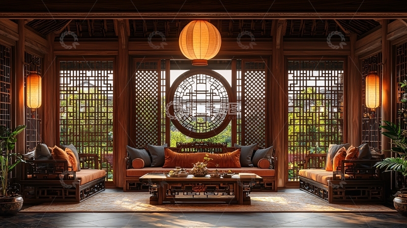 高清大图下载【趣麦麦图】古典中式风格会客厅