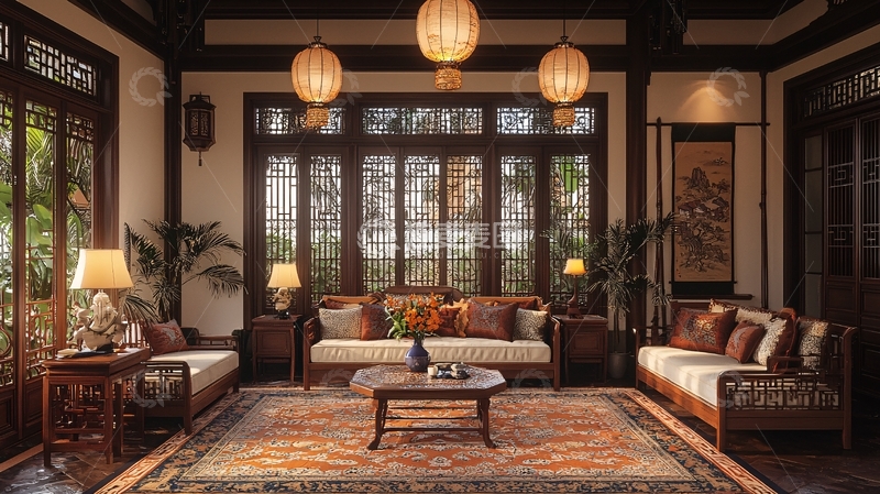 高清大图下载【趣麦麦图】中式风格客厅