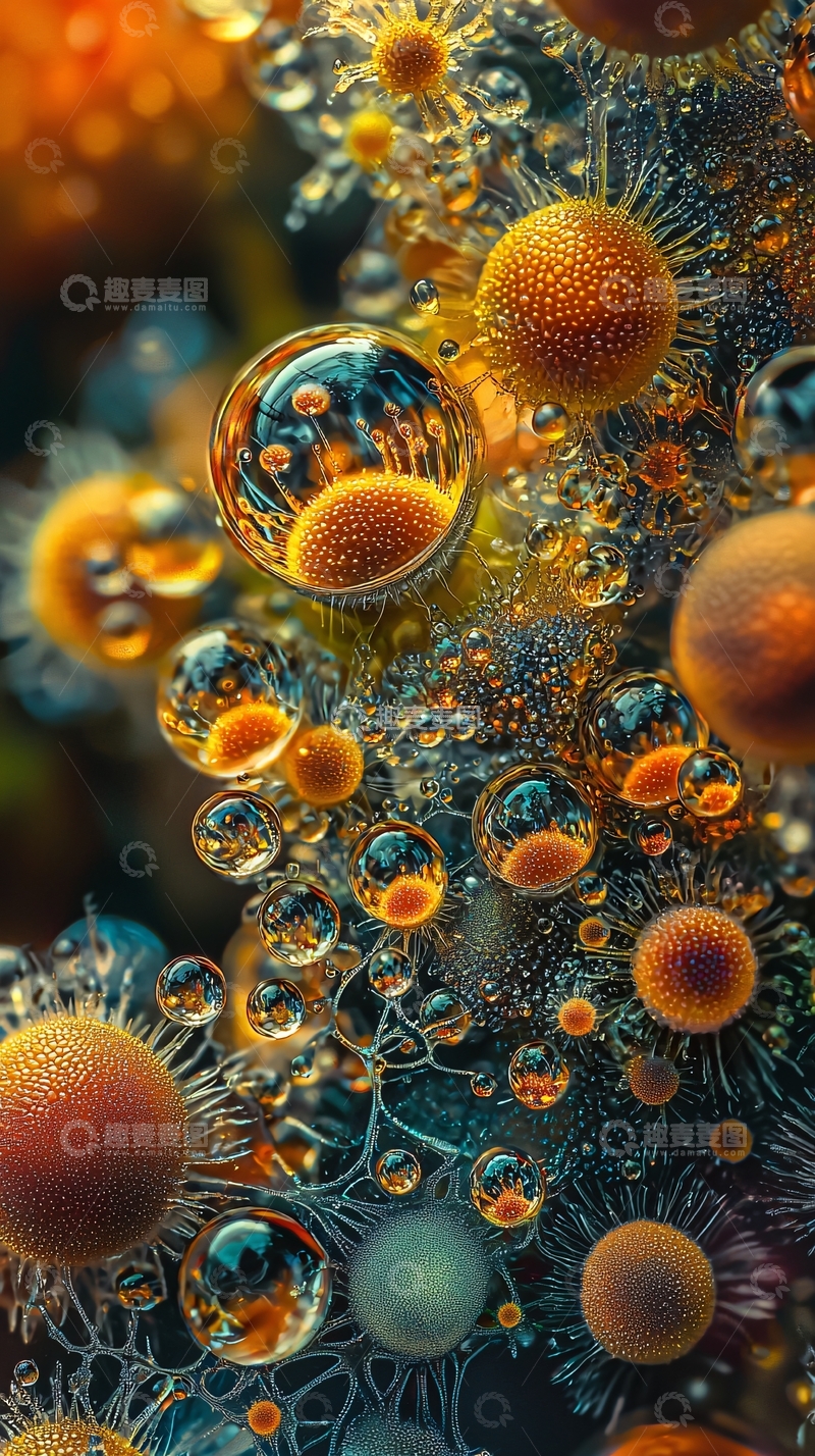 高清大图下载【趣麦麦图】水滴与菌类组合的奇幻景象